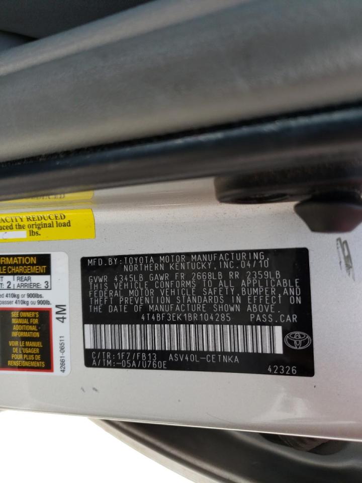 Photo 10 from auction – 2011 TOYOTA CAMRY BASE with VIN 4T4BF3EK1BR104285