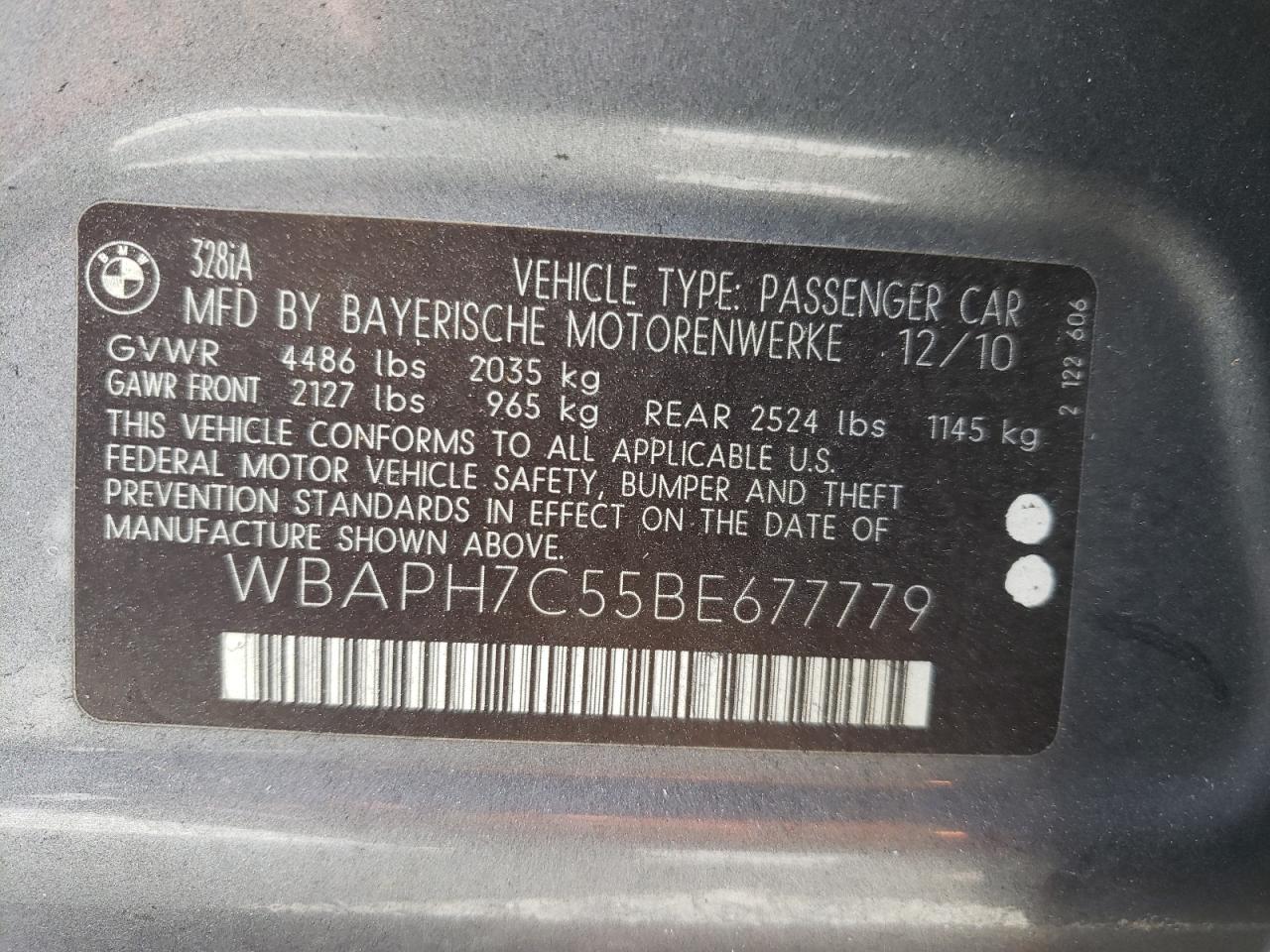 Photo 10 from auction – 2011 BMW 328 I with VIN WBAPH7C55BE677779
