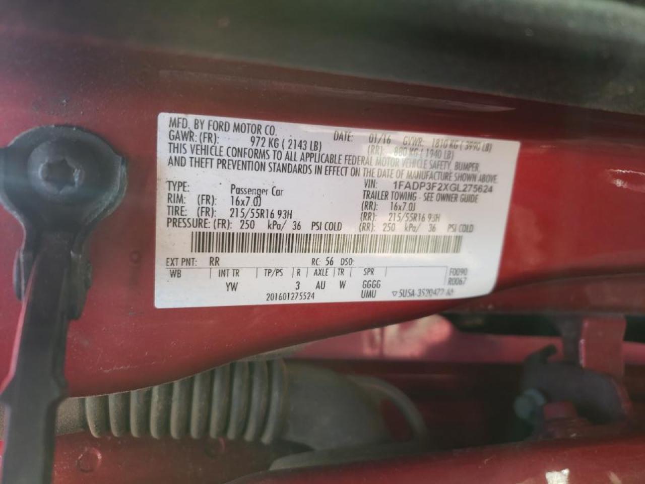Photo 10 from auction – 2016 FORD FOCUS SE with VIN 1FADP3F2XGL275624
