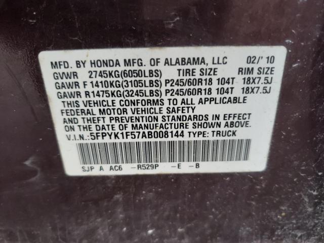 Photo 10 from auction – 2010 HONDA RIDGELINE with VIN 5FPYK1F57AB008144