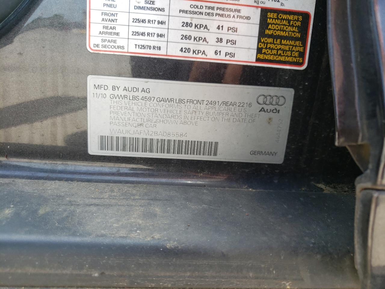 Photo 10 from auction – 2011 AUDI A3 PREMIUM with VIN WAUKJAFM2BA085584