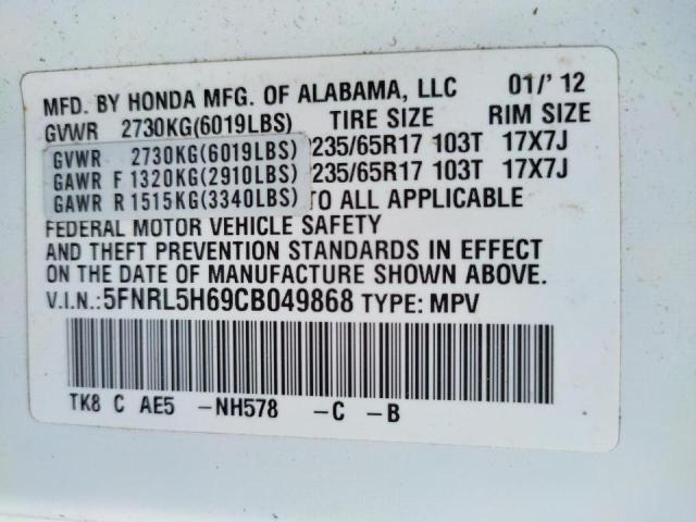 Photo 10 from auction – 2012 HONDA ODYSSEY EX with VIN 5FNRL5H69CB049868