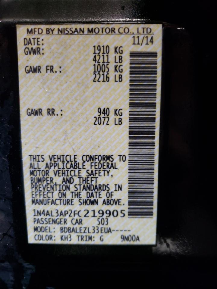 Photo 10 from auction – 2015 NISSAN ALTIMA 2.5 with VIN 1N4AL3AP2FC219905
