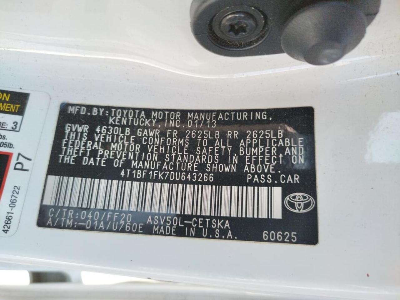 Photo 10 from auction – 2013 TOYOTA CAMRY L with VIN 4T1BF1FK7DU643266