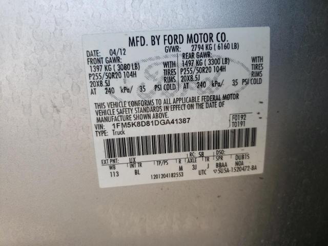 Photo 10 from auction – 2013 FORD EXPLORER X with VIN 1FM5K8D81DGA41387