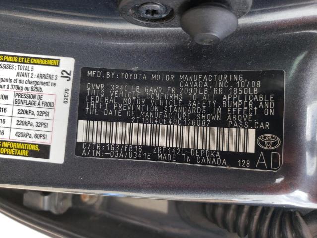Photo 10 from auction – 2009 TOYOTA COROLLA BA with VIN 2T1BU40E49C126087