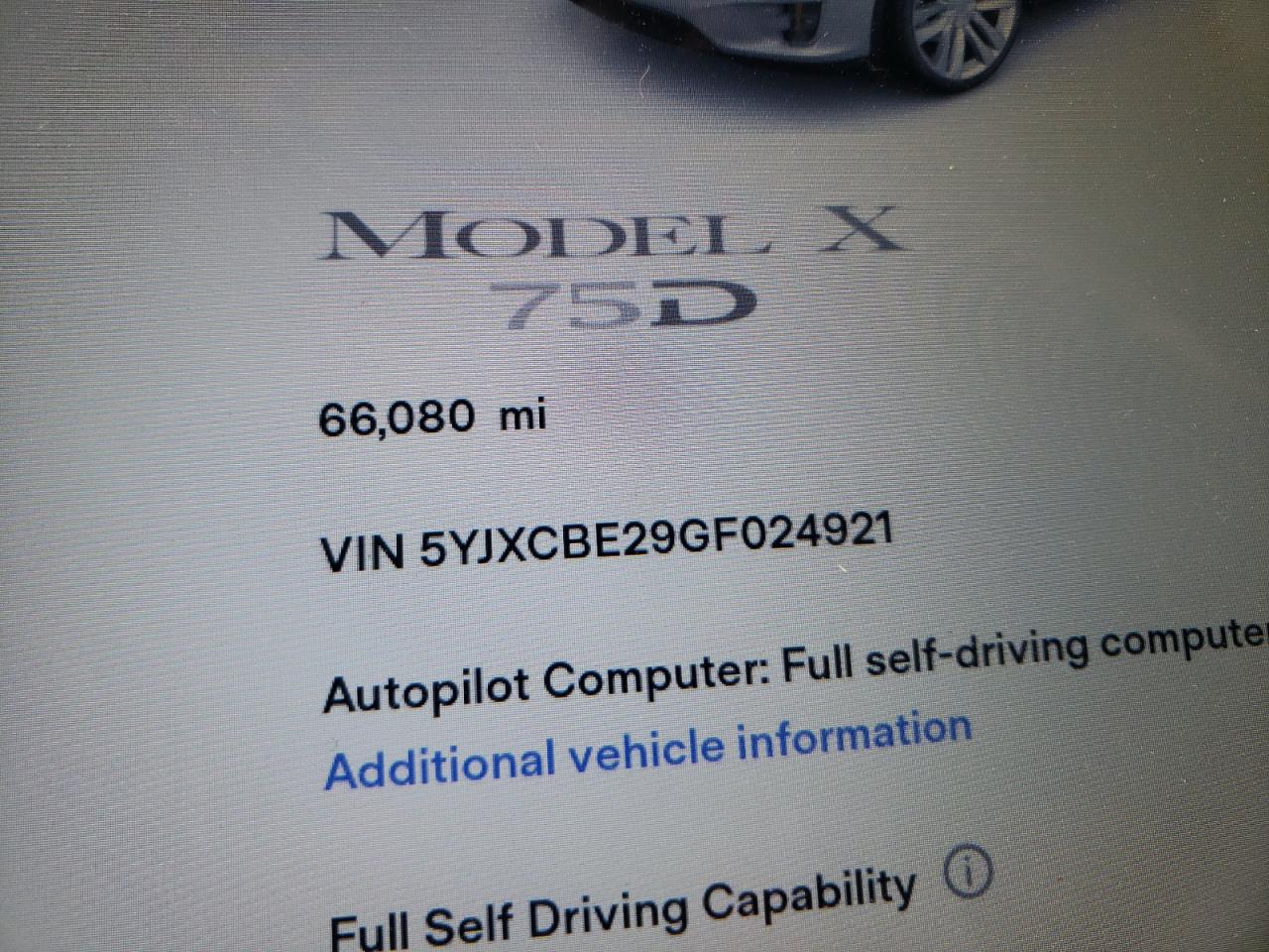 Photo 10 from auction – 2016 TESLA MODEL X with VIN 5YJXCBE29GF024921