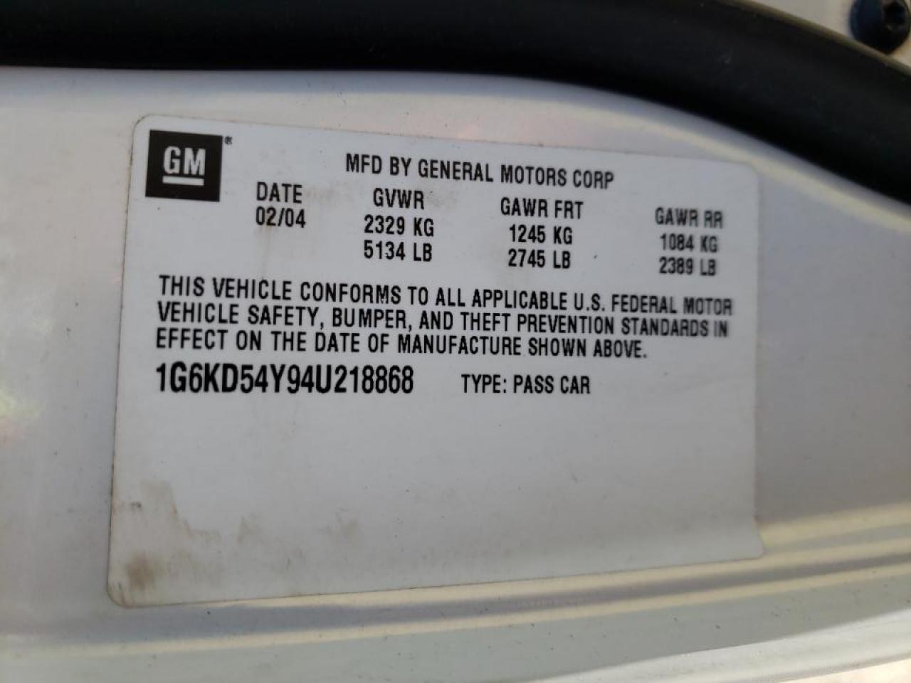 Photo 10 from auction – 2004 CADILLAC DEVILLE with VIN 1G6KD54Y94U218868