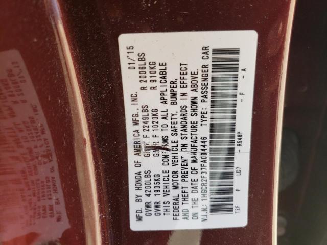 Photo 10 from auction – 2015 HONDA ACCORD LX with VIN 1HGCR2F37FA094446