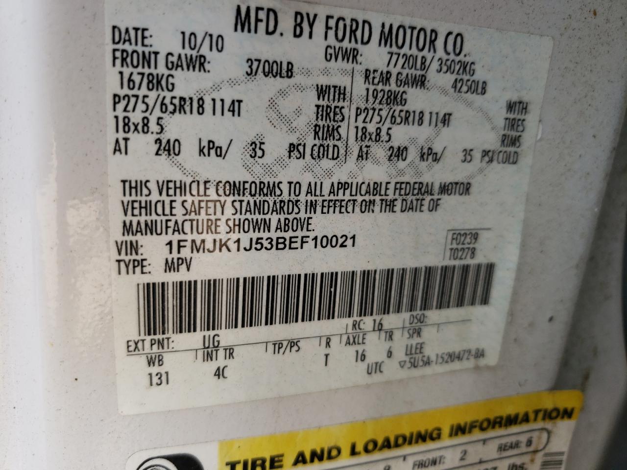 Photo 10 from auction – 2011 FORD EXPEDITION with VIN 1FMJK1J53BEF10021