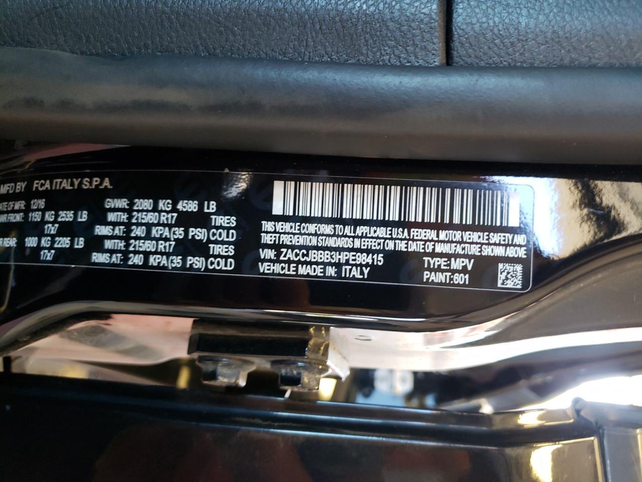 Photo 10 from auction – 2017 JEEP RENEGADE L with VIN ZACCJBBB3HPE98415