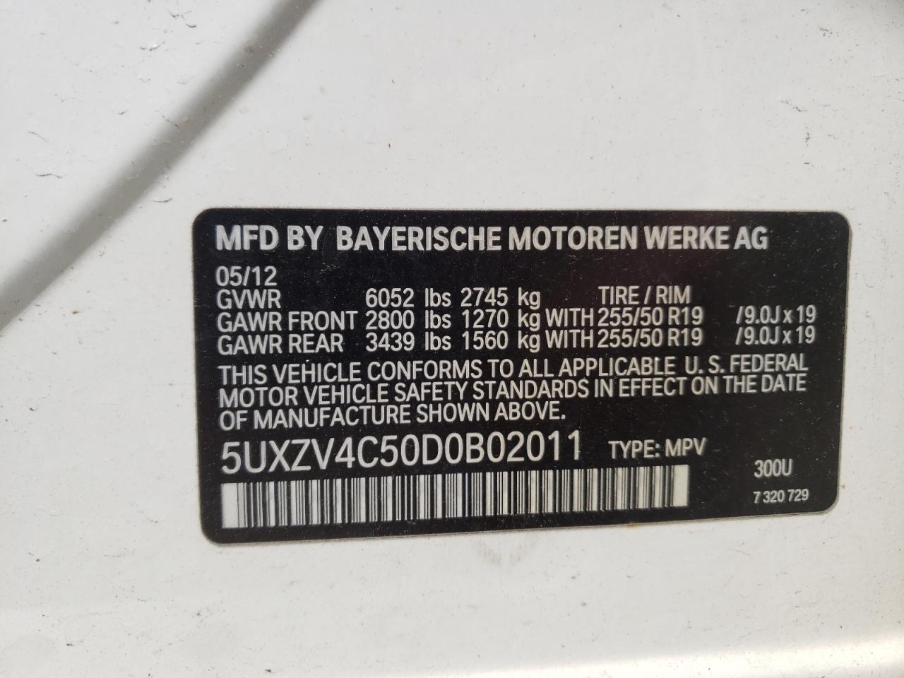 Photo 10 from auction – 2013 BMW X5 XDRIVE3 with VIN 5UXZV4C50D0B02011