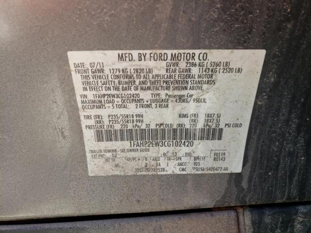 Photo 10 from auction – 2012 FORD TAURUS SEL with VIN 1FAHP2EW3CG102420