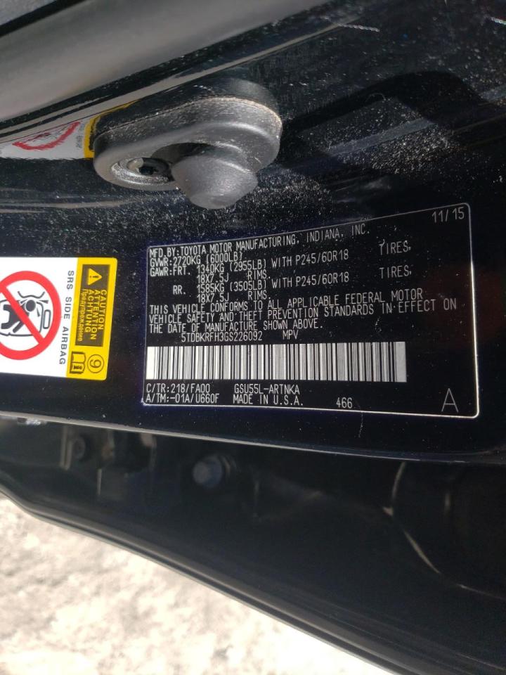 Photo 10 from auction – 2016 TOYOTA HIGHLANDER with VIN 5TDBKRFH3GS226092