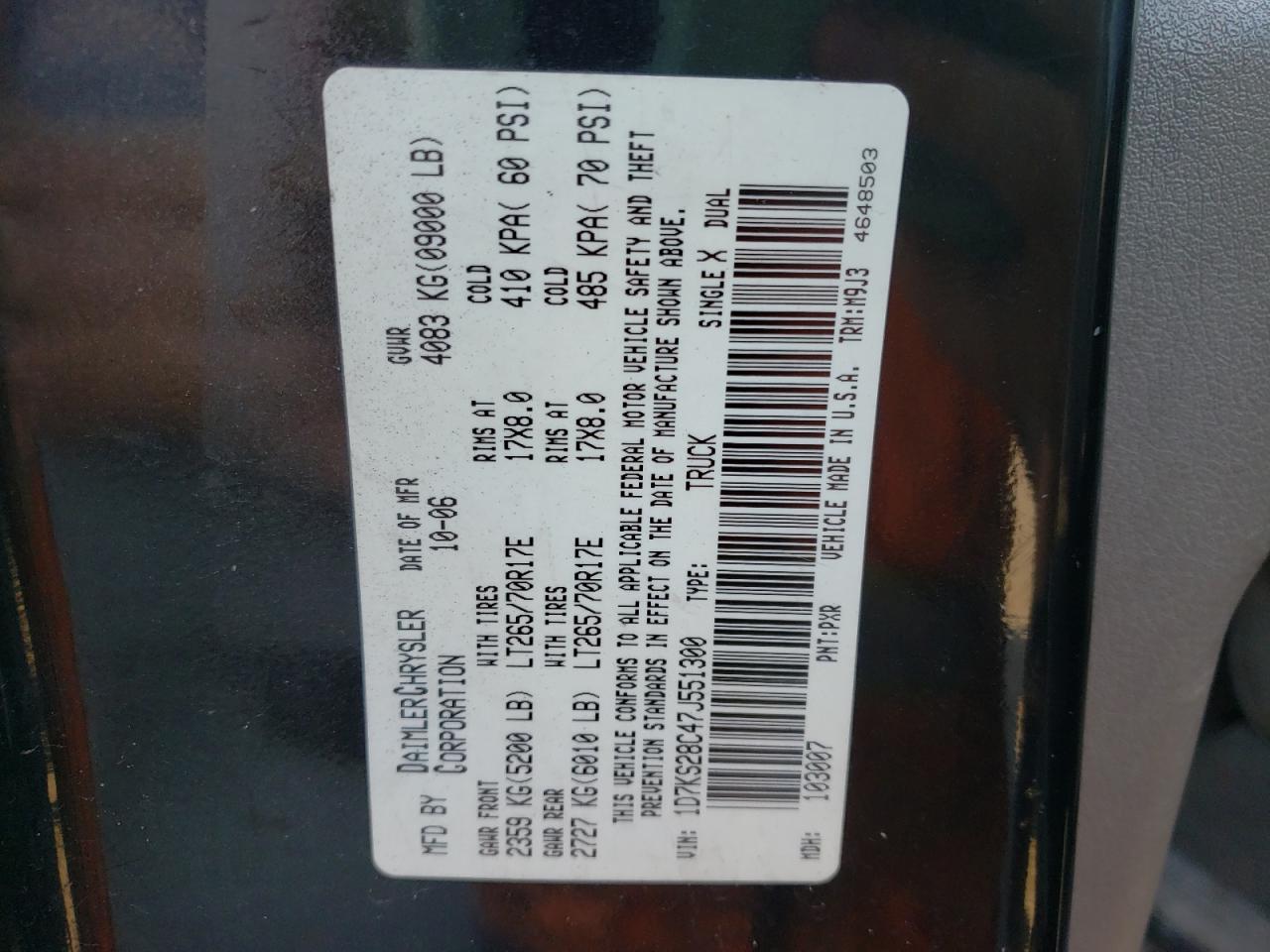 Photo 10 from auction – 2007 DODGE RAM 2500 S with VIN 1D7KS28C47J551300