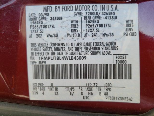 Photo 10 from auction – 1998 FORD EXPEDITION with VIN 1FMPU18L4WLB43009