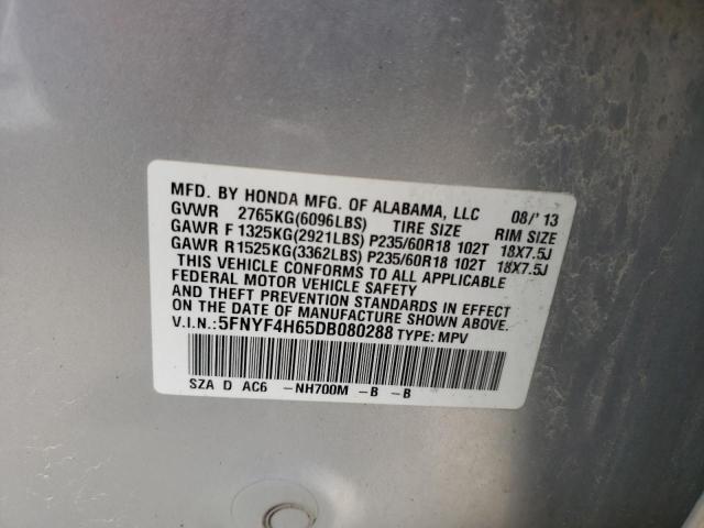 Photo 10 from auction – 2013 HONDA PILOT EXL with VIN 5FNYF4H65DB080288