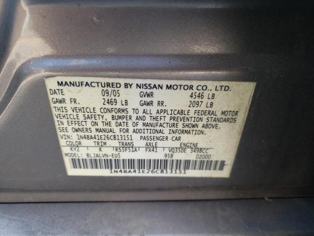 Photo 10 from auction – 2006 NISSAN MAXIMA SE with VIN 1N4BA41E26C813151