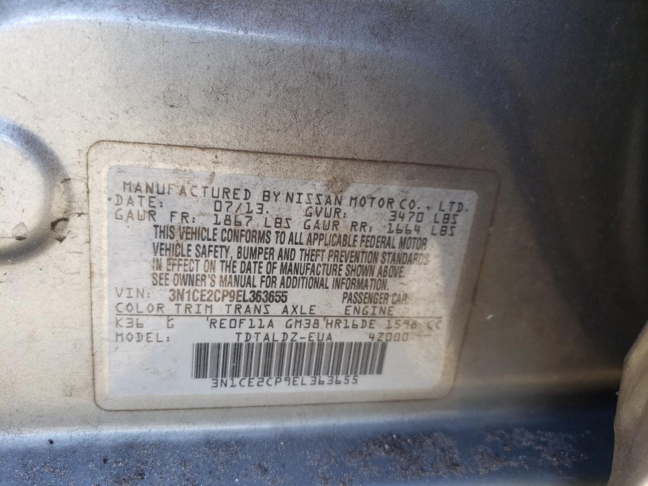Photo 10 from auction – 2014 NISSAN VERSA NOTE with VIN 3N1CE2CP9EL363655