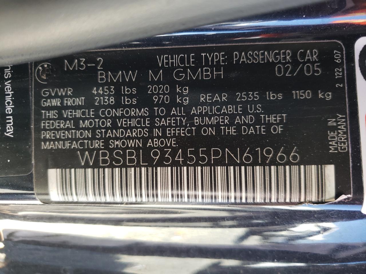 Photo 10 from auction – 2005 BMW M3 with VIN WBSBL93455PN61966