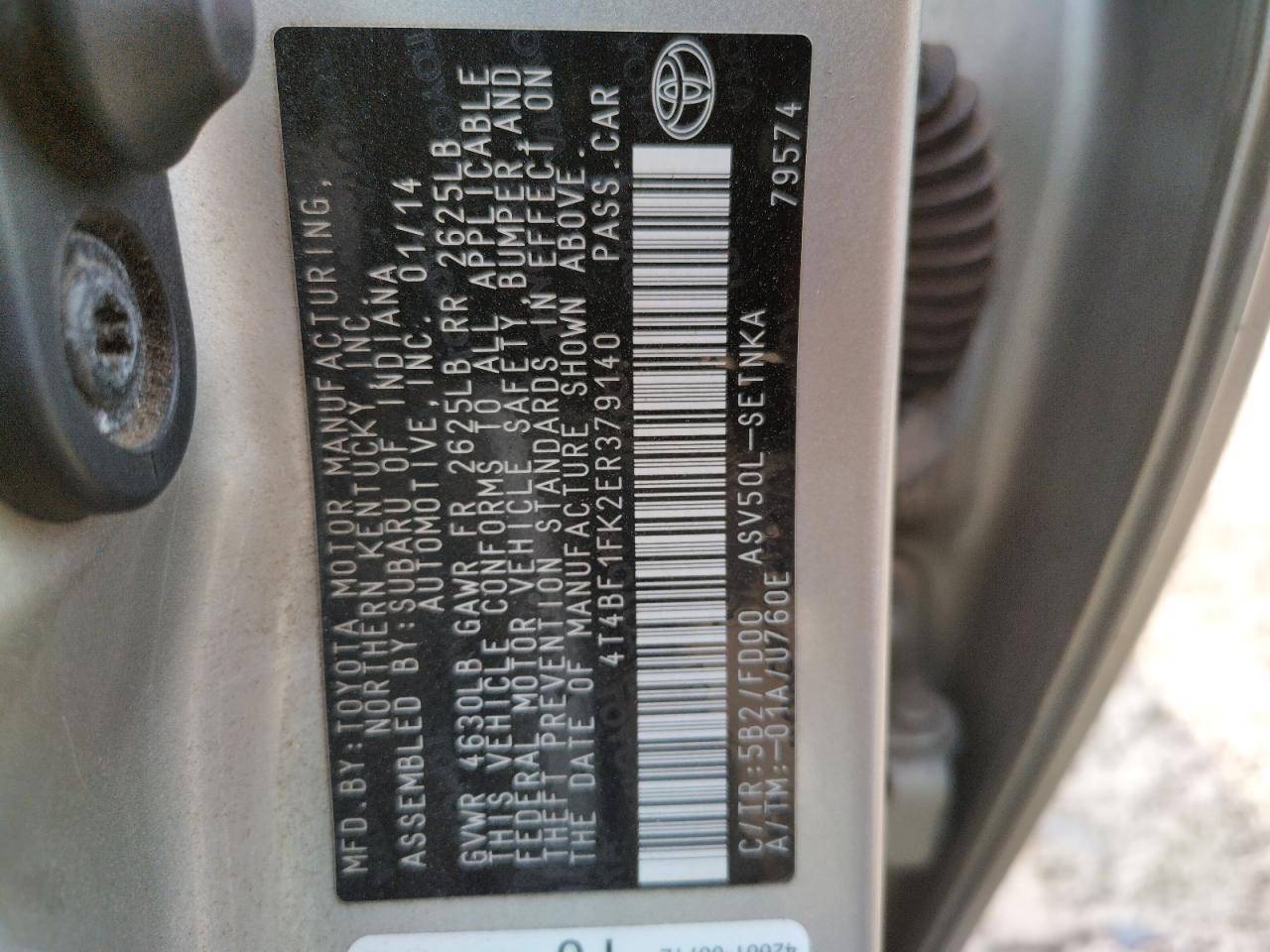Photo 10 from auction – 2014 TOYOTA CAMRY L with VIN 4T4BF1FK2ER379140