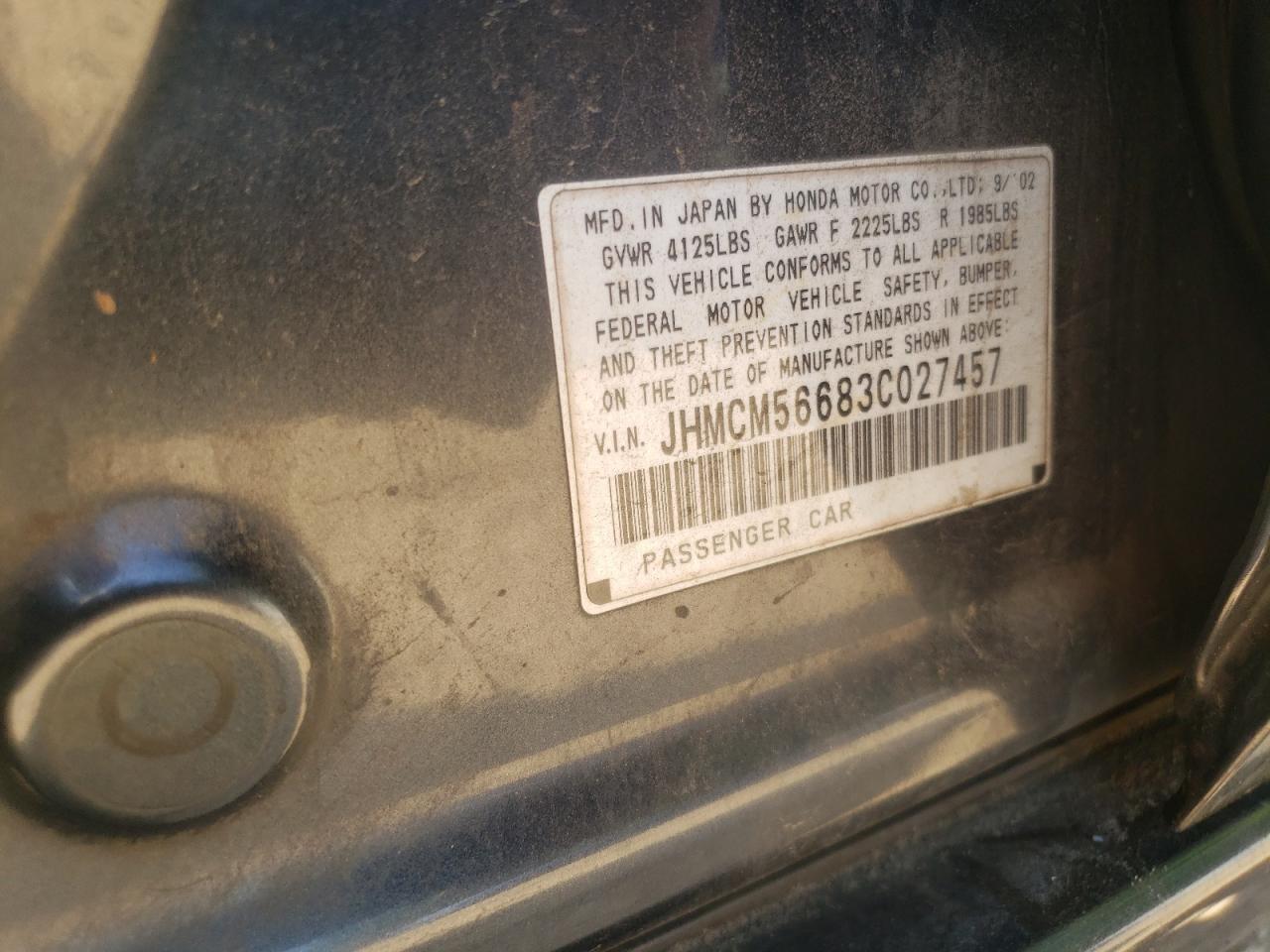 Photo 20 from auction – 2003 HONDA ACCORD EX with VIN JHMCM56683C027457