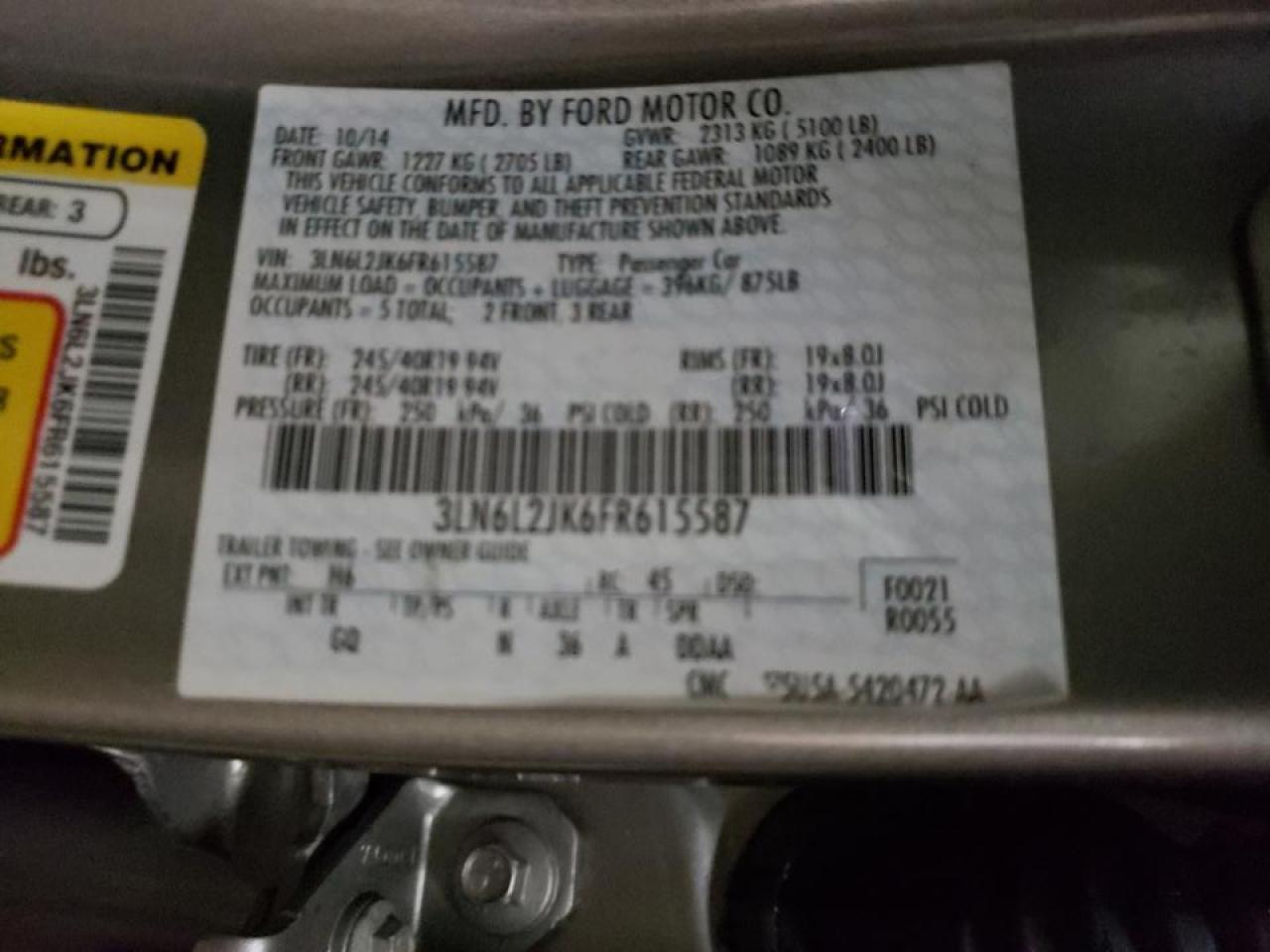 Photo 10 from auction – 2015 LINCOLN MKZ with VIN 3LN6L2JK6FR615587