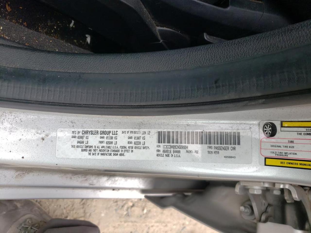 Photo 10 from auction – 2012 CHRYSLER 200 LX with VIN 1C3CCBAB9CN320994