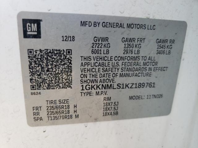 Photo 10 from auction – 2019 GMC ACADIA SLT with VIN 1GKKNMLS1KZ189761