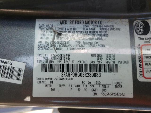 Photo 10 from auction – 2011 FORD FUSION SE with VIN 3FAHP0HG0BR280883