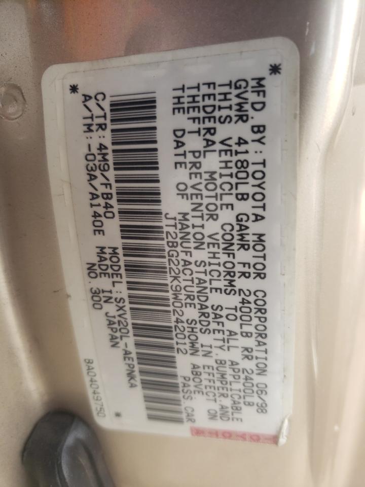 Photo 10 from auction – 1998 TOYOTA CAMRY CE with VIN JT2BG22K9W0242012
