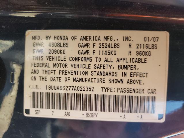 Photo 10 from auction – 2007 ACURA TL with VIN 19UUA66277A022352