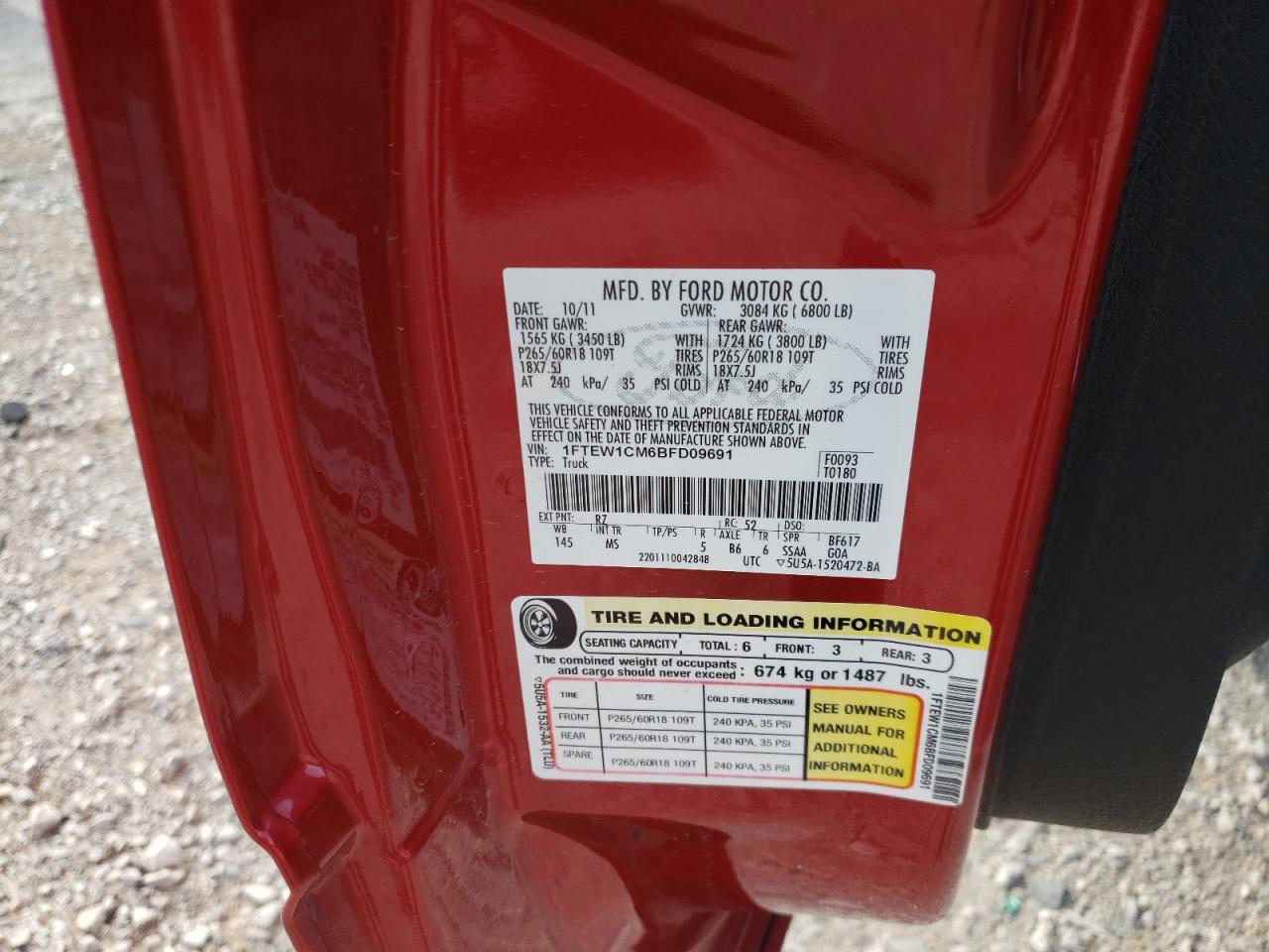 Photo 10 from auction – 2011 FORD F150 SUPER with VIN 1FTEW1CM6BFD09691