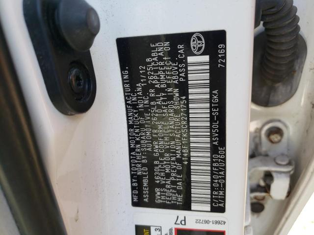 Photo 10 from auction – 2012 TOYOTA CAMRY BASE with VIN 4T4BF1FK5CR271754