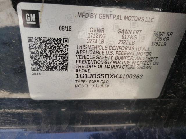 Photo 10 from auction – 2019 CHEVROLET SONIC LS with VIN 1G1JB5SBXK4100363