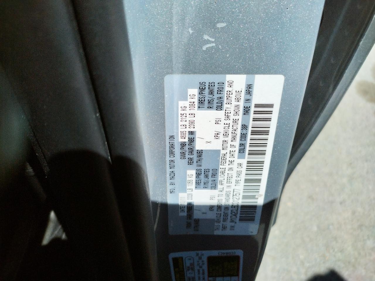 Photo 10 from auction – 2012 MAZDA 5 with VIN JM1CW2CL6C0127577