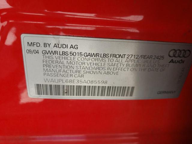 Photo 10 from auction – 2005 AUDI S4 with VIN WAUPL68E35A085598