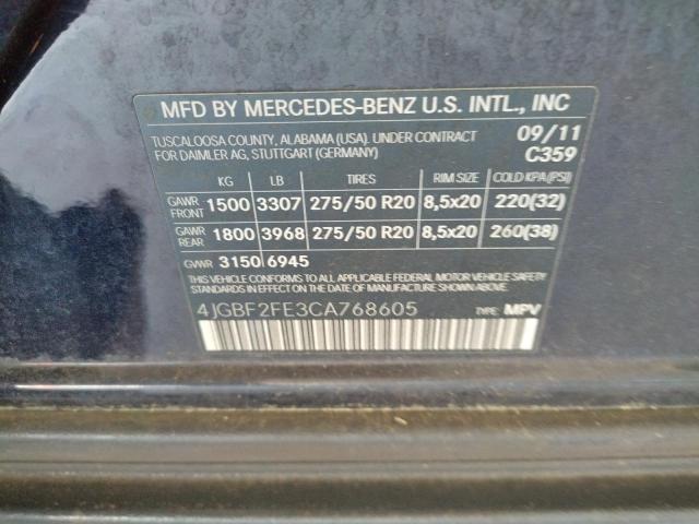 MERCEDES-BENZ GL 350 BLU 2012 with VIN 4JGBF2FE3CA768605 - Photo from auction