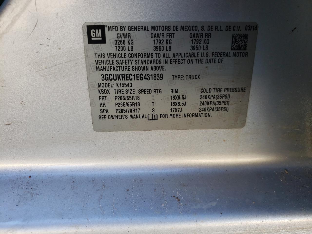 Photo 10 from auction – 2014 CHEVROLET SILVERADO with VIN 3GCUKREC1EG431839