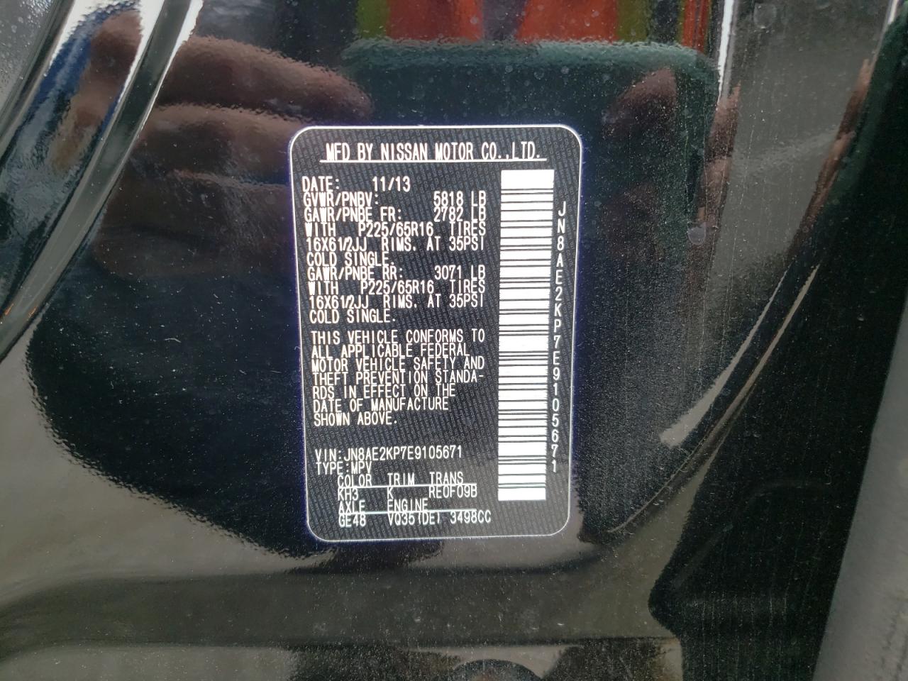 Photo 10 from auction – 2014 NISSAN QUEST S/SV with VIN JN8AE2KP7E9105671
