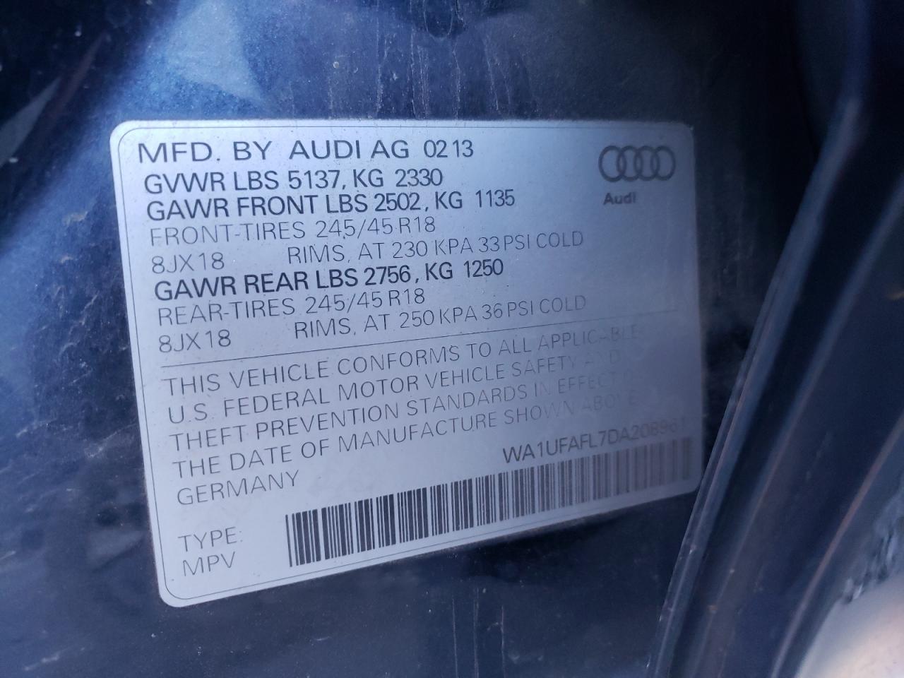 Photo 10 from auction – 2013 AUDI A4 ALLROAD with VIN WA1UFAFL7DA208961