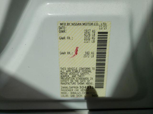 NISSAN ALTIMA 2.5 2016 with VIN 1N4AL3AP4GN304931 - Photo from auction