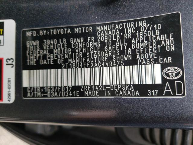 Photo 10 from auction – 2010 TOYOTA COROLLA BA with VIN 2T1BU4EEXAC449475