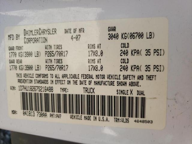 Photo 10 from auction – 2007 DODGE RAM 1500 S with VIN 1D7HU18267S216488