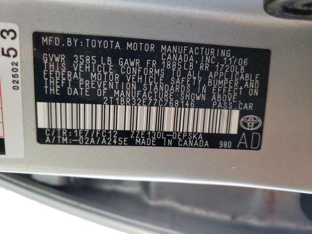 Photo 10 from auction – 2007 TOYOTA COROLLA CE with VIN 2T1BR32E77C768146