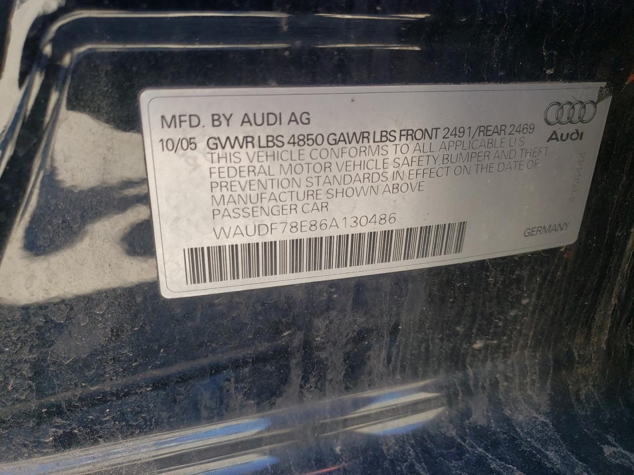 Photo 10 from auction – 2006 AUDI A4 2.0T QU with VIN WAUDF78E86A130486