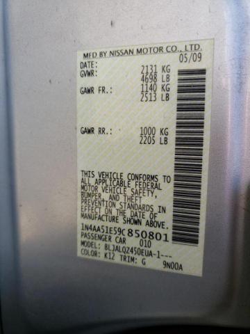 Photo 10 from auction – 2009 NISSAN MAXIMA S with VIN 1N4AA51E59C850801