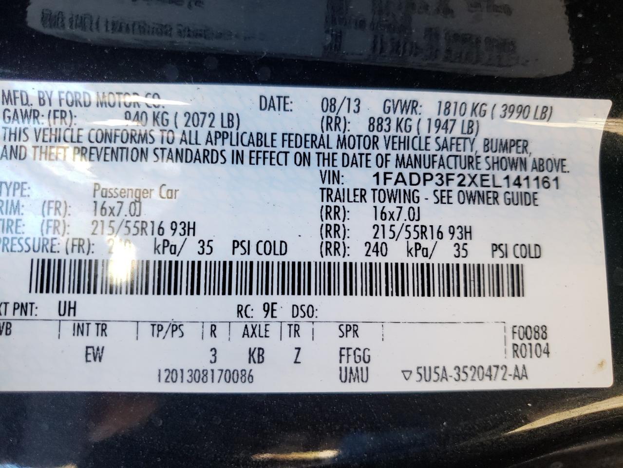 Photo 10 from auction – 2014 FORD FOCUS SE with VIN 1FADP3F2XEL141161