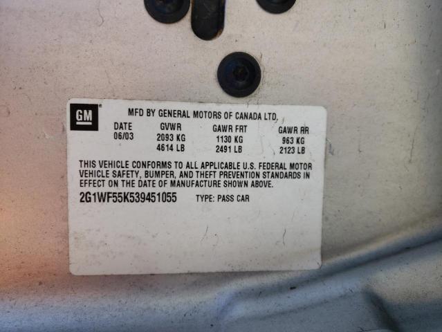 Photo 10 from auction – 2003 CHEVROLET IMPALA with VIN 2G1WF55K539451055