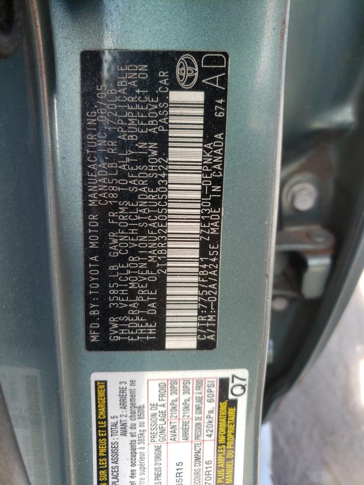 Photo 10 from auction – 2005 TOYOTA COROLLA CE with VIN 2T1BR32E05C503422